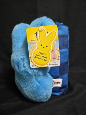 PEEPS Blue Bunny Plush & Blanket Set - Bright Blue Throw